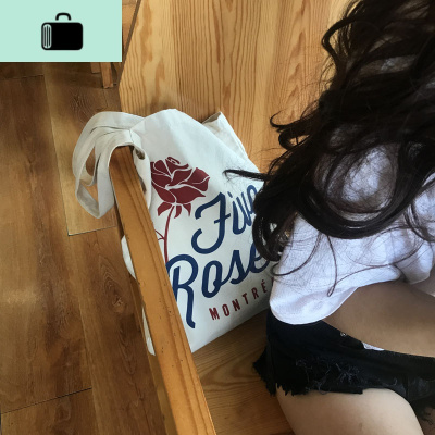 韩国新款购物袋单肩包帆布袋five roses百搭布包小众大容量托特包NEW LAKE fiveroses杏色女士单肩包
