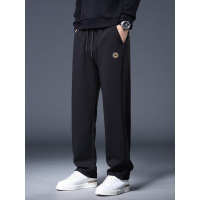 春秋新款针织休闲裤男刺绣微弹宽松直筒裤男士垂感立体顺滑长裤