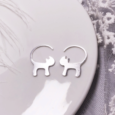 新款女925纯银耳钉简约气质耳环个性防过敏耳饰可爱猫咪耳钩送女朋友老婆情人节七夕生日礼物