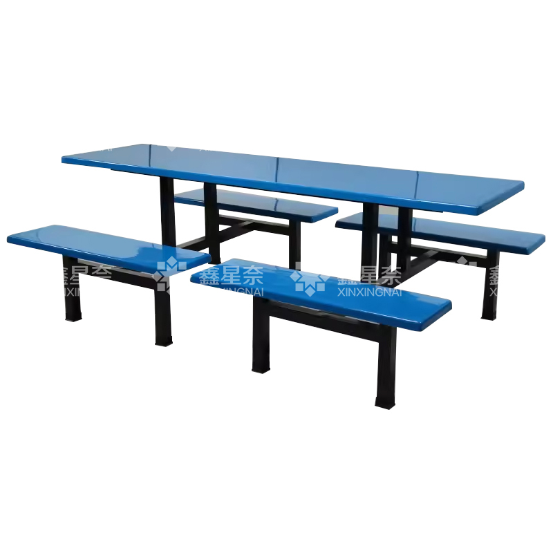 鑫星奈 XXN4040855 玻璃钢连体餐桌椅组合8人位钢架条凳款