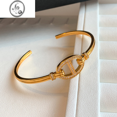 JiMi欧美猪鼻子金色开口手镯女生ins小众设计感高级轻奢气质精致手链