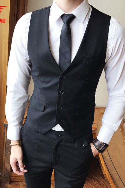 DILUAO迪鲁奥青年商务婚礼伴郎礼服马甲套装男修身发型师小码马夹工作两件套黑色马甲+裤子