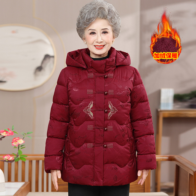加绒气质奶奶装冬装外套时尚简约中老年女装棉服女40岁中年装50岁