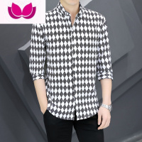 七斓2023夏季新款七分袖衬衫男修身韩版潮流男装中袖上衣帅气薄款衬衣