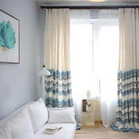 北欧客厅防晒窗帘半遮光阳台落地窗帘简约现代拼色棉麻布文艺窗帘