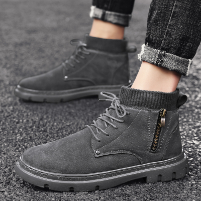 Ideamini冬季新款马丁靴高帮男袜子工作潮鞋英伦风男士百搭休闲中帮工装鞋靴子