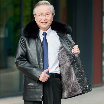 NEWLAKE加大码爸爸冬装皮衣加绒加厚中老年人男装仿皮棉衣宽松爷爷皮外套棉衣