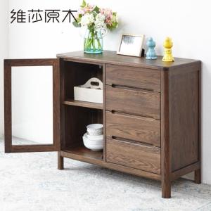 森美人日式全实木餐边柜橡木储物柜黑胡桃色简约碗柜餐厅酒柜 付款后60天内发货一门4抽（900*400*790mm）单门