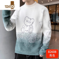 YANXU小熊渐变圆领套头毛衣男士2023新款潮秋季青少年宽松针织衫