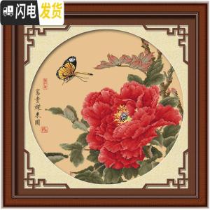 三维工匠十字绣牡丹花开富贵小幅线绣新款客厅卧室简单2019 [国产生态棉三股线]6204凝香-蓝色牡丹-白色底布60*6