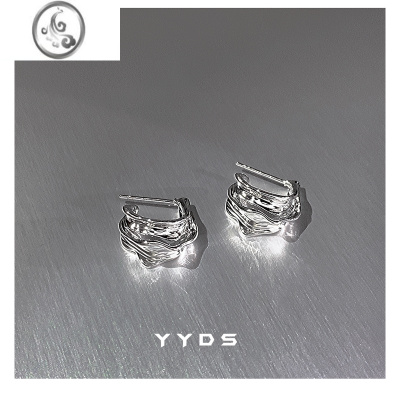 JiMiyyds 冷淡风金属褶皱耳环小众设计感高级耳钉女款个性耳饰ins简约