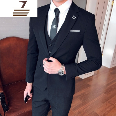 NEWLAKE西服套装男士三件套韩版修身正装职业装新郎结婚礼服男弹力西装潮