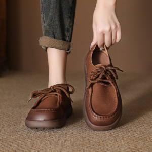 头层牛皮年秋季新款皮鞋时尚百搭磨砂勃肯鞋豆豆鞋一脚蹬百搭