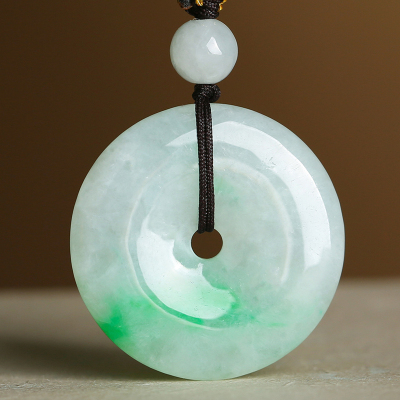 印象眸翡翠平安扣吊坠情侣款飘花圆环玉石挂件随机发货附送证书吊坠