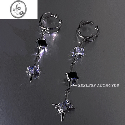 JiMiyyds甜酷风闪钻链条耳骨夹耳夹女无耳洞不对称星芒耳饰高级感轻奢