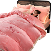 美帮汇毛绒四件套双面绒少女心风被套加绒牛奶绒 冬天床单绒面珊瑚绒