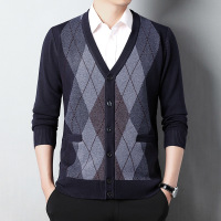 秋季针织外套男式羊毛衫长袖开衫中年加厚保暖商务开衫外套爸爸装_98