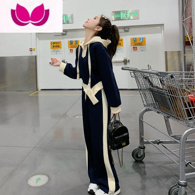 七斓设计感小个子运动套装女2023春季新款连帽卫衣休闲阔腿裤套潮