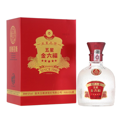 金六福旗舰店-金六福五星52度450ml单瓶五粮液股份出品五星级高度浓香型四川宜宾纯粮食礼盒装白酒