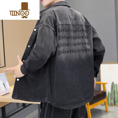 YANXU男士牛仔外套2023年新款韩版潮流渐变休闲潮牌工装夹克上衣