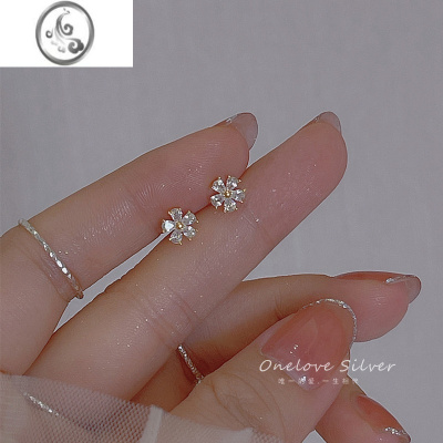 JiMiS925银银锆石花朵耳环2022年新款潮耳钉小众设计感高级精致耳饰