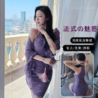 长夜漫漫情趣内衣性感新中式蕾丝立领旗袍纯欲辣妹紫色挂脖女1826