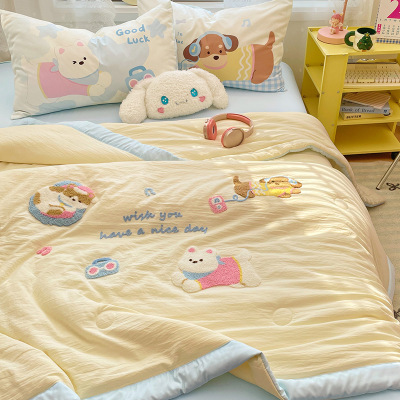 可爱毛巾绣夏凉被四件套夏季空调薄被子单人夏被可机洗非全棉纯棉