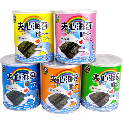 5罐芝麻味-乐豪小苔夹心海苔片芝麻味每罐42g海味即食海苔类特产