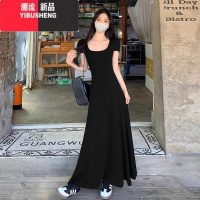 YIBUSHENG法式灰色修身连衣裙子季女装高级感气质收腰2024新款小个子长裙