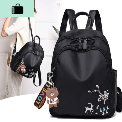 百搭 精致绣花 牛津布双肩包女2020新款潮韩版时尚帆布背包女包NEW LAKE