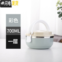 三维工匠日式创意保温饭盒不锈钢分格1学生可爱便当盒3层2层成人多层4餐盒 北欧彩色1层