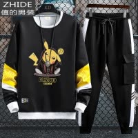 SUNTEK皮卡丘卫衣男士秋季宽松圆领学生2020新款卡通印花长袖上衣服秋装卫衣