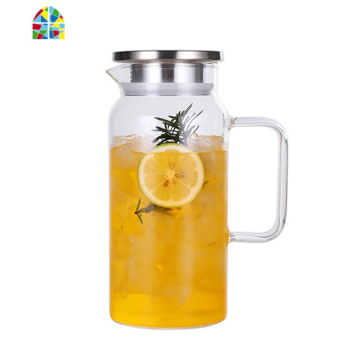 玻璃凉水壶可高温烧水壶大容量直身扎壶加厚可加热北欧创意套装 FENGHOU 冷水壶1600ml不锈钢盖收藏送壶刷