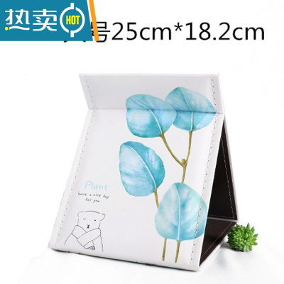 敬平可爱卡通大学生寝室桌面台式化妆镜超大女梳妆镜子纸折叠便携便携式用镜 大号蓝绿圆叶BY