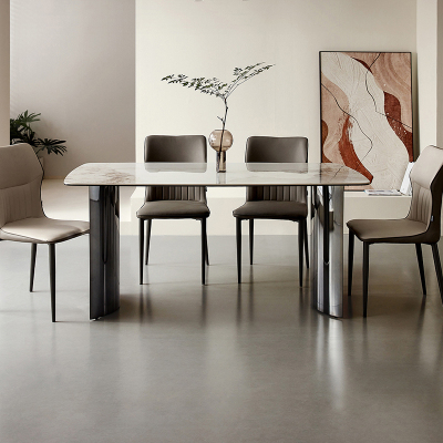 全友家居时尚轻奢简约小蛮腰亮光岩板餐桌生态科技皮软包餐椅家具