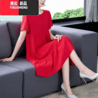YIBUSHENG纯色人造棉绸连衣裙女新款季时尚外穿宽松大码大摆裙显瘦年轻款