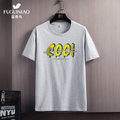 富贵鸟T恤2021夏季纯棉新品短袖t恤男圆领印花韩版潮流休闲上衣服体恤男装