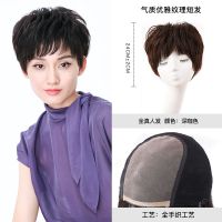 瑞贝卡假发女斜刘海纹理烫短卷发全真人发全手织知性优雅妈妈头套