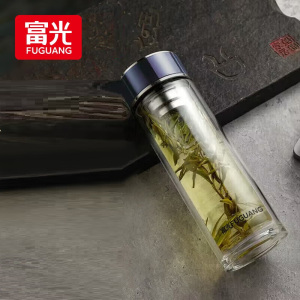 富光FUGUANG抗菌玻璃杯双层高硼硅泡茶杯子 茶水分离杯车载水杯男女士