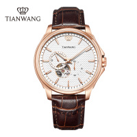 天王手表男士镂空机械表商务休闲皮带男表大表盘腕表51598