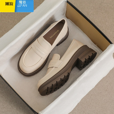 聚范厚底增高乐福鞋女2024新款夏高跟小皮鞋英伦风一脚蹬粗跟软底单鞋