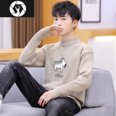 HongZun2020冬季新款男装韩版潮流半高领毛衣男加厚冬装个性打底衫毛线衣毛衣