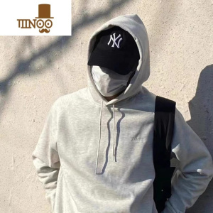 YANXU自主JJJJound 极简纯色风刺绣连帽卫衣小众设计 Vibe风加绒短宽版