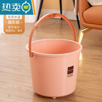敬平带滑轮加厚塑料拖把桶洗澡桶挤水桶篮老式家用墩布拖把压干地拖桶 圆形款橘色[无带沥水篮+轮子]