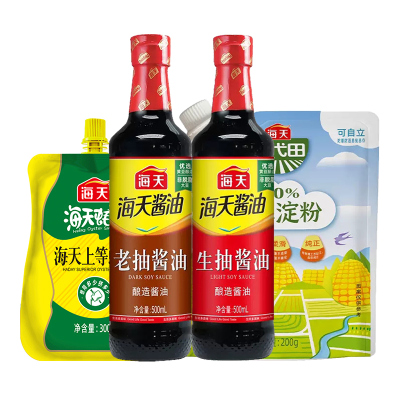 海天老抽酱油500mL(PET瓶)*1+生抽酱油500mL(PET瓶)*1+海天上等蚝油300g*1+玉米淀粉200g*