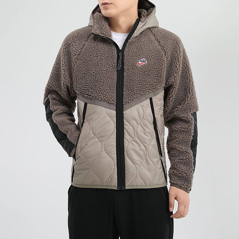 nike耐克羊羔绒外套男装2021秋冬新款运动服加厚保暖跑步连帽外套