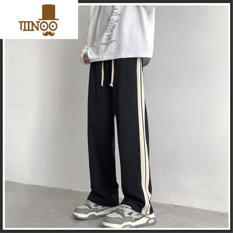 YANXU侧边条纹卫裤男2023秋季宽松直筒潮牌运动裤美式高街休闲长裤