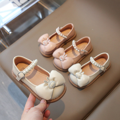 儿童皮鞋2026年秋季新款蝴蝶结女童公主鞋珍珠女宝宝单鞋_558