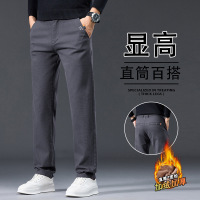 高端裤男士秋冬款宽松直筒新款加绒阔腿加绒中年休闲长裤子男_1