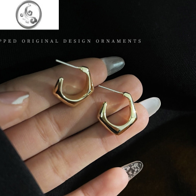 JiMi几何不规则c形耳环女时尚小巧简约百搭耳钉网红个性冷淡风耳饰潮